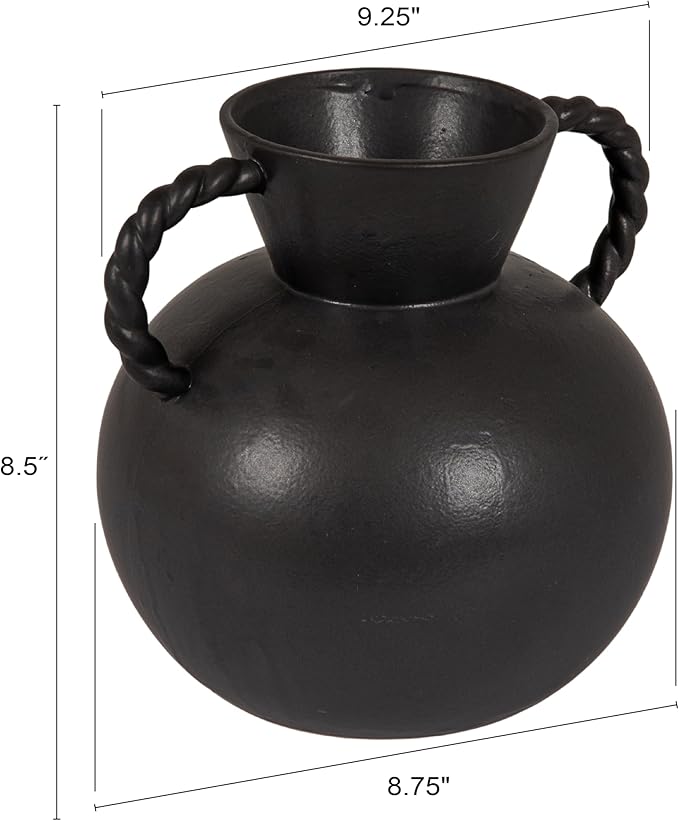 Bloomingville Stoneware Vase with Twisted Handles, Reactive Matte Black Glaze