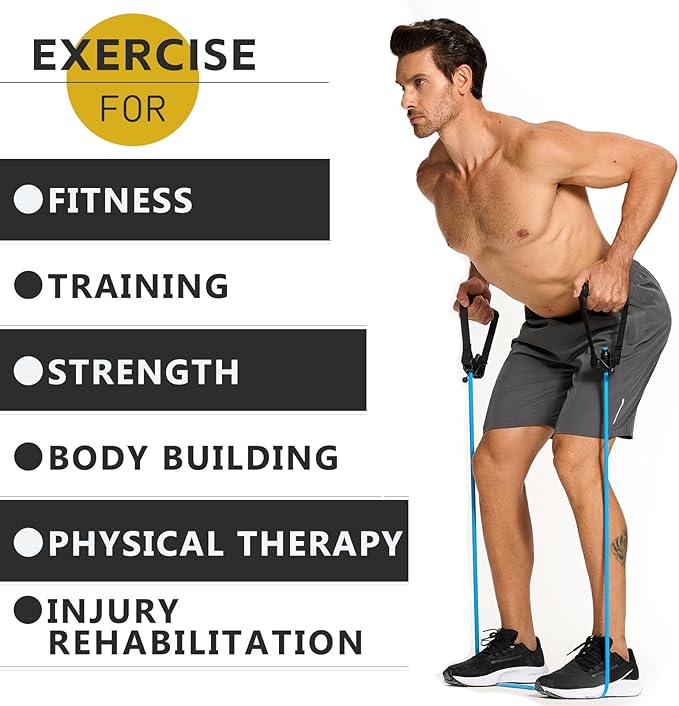 Professional Resistance Bands. Latex-Free, Work Out Bands, Stretch Bands for Working Out Women or Men, Exercise Bands Set for Physical Therapy (with Handle)