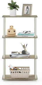 Furinno Turn-N-Tube 4-Tier Multipurpose Shelf Display Rack, Round Tubes, Sonoma Oak/White