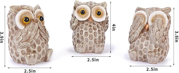 Set of 3 Owl Statues Home Décor, Cute Owl Figurines for Shelf, Living Room Bedroom Office Desktop, Bookshelf, Animal Sculptures Gifts,Small Decor Accents Items for Birds Lovers