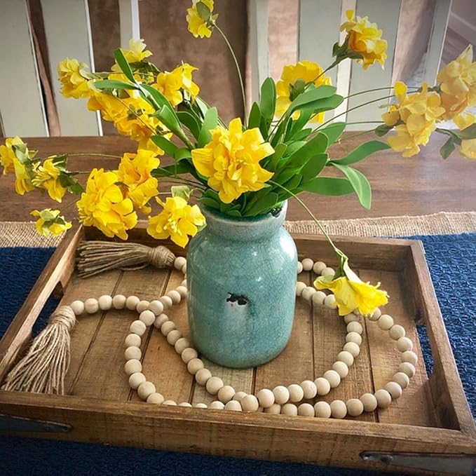 LSKYTOP 60 Inches Wood Bead Garland,Wooden Beads with Tassel,Farmhouse Beads Rustic Prayer Beads Boho Beads for Farmhouse Tiered Tray Coffee Table Mantel Decor (2 Pack)