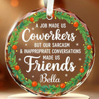 BSQUIELE Personalized Coworkers Glass Ornament 2025 - Friendship Gift for Work Bestie, Work Friends, Best Friends - Funny Coworker Appreciation Keepsake - Unique Xmas Tree Hanging Decoration