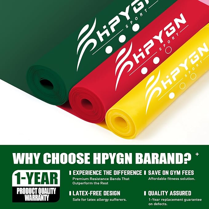 HPYGN 3 Levels Non-Latex Exercise Bands for Physical Therapy & Yoga, Professional Resistance Bands Set for Working Out, Strength Training, Pilates & Rehab, TPE Elastic Stretch Bands for Seniors, Women