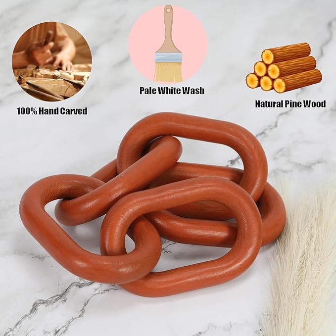 HMASYO Brown Wood Chain Link Decor, 5-Link Wooden Decorative Chain Home Decor Accents, Coffee Table Decor, Shelf Decor Aesthetic, Modern Bookshelf Table Decorative Objects for Living Room