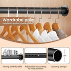 Heavy Duty Closet Rods for Hanging Clothes, Metal Black 1.3 Inch Diameter Closet Rods 17-63 Inch Adjustable Clothes Hanging Bar Shower Curtain Rods for Closet, Wardrobes, Bathrooms, Windows