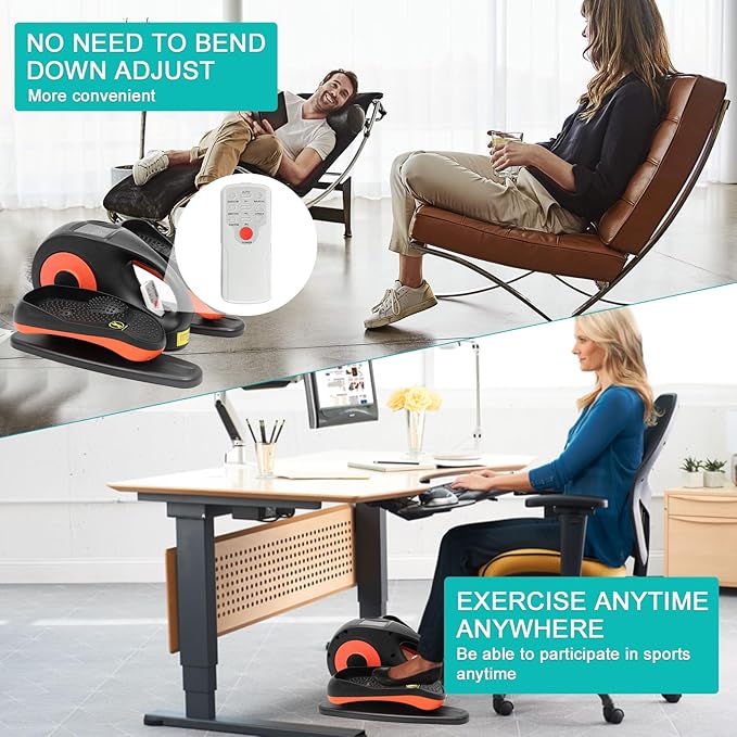 Under Desk Elliptical Machine, Elliptical Exercise Machine with Remote Control, Portable Ellipse Machine Supports Auto & Manual Mode, Leg Exerciser for Seniors Adults Teens, Orange