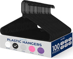 SereneLife 100-Pack Black Plastic Hangers – Ultra Lightweight Non-Slip Slim Clothes Hanger Set for Shirts, Pants, Coats & Dresses – Heavy Duty Space Saving Closet Organizer
