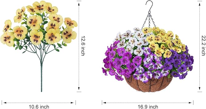 Ivydale Artificial Pansies Hanging Basket, 20 Bundles Fake Flowers Hanging Plant for Outdoor Decoration, Silk UV Resistant Realistic Colorful for Front Door Porch