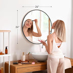 DUMOS Gold Circle Mirror for Wall 24.02 inch, Bathroom Round Wall Mirror for Over Sink, Bathroom, Entryway, Bedroom, Vanity, Shatterproof& Crystal-Clear
