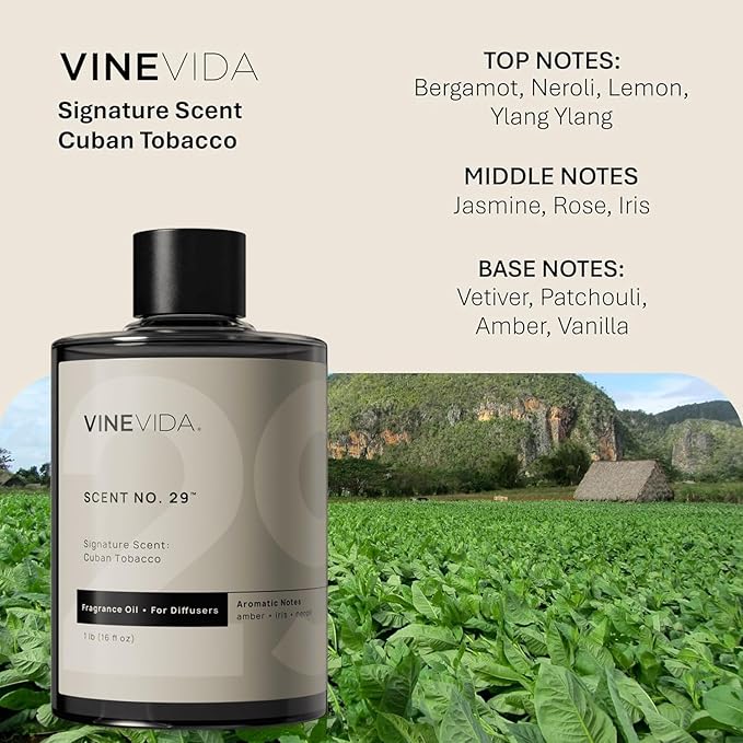 VINEVIDA [16 Fl Oz] Cuban Tobacco Fragrance Oil for Cold Air Diffusers, Essential Oils for Diffuser Oil Refill & Air Freshener Room Spray