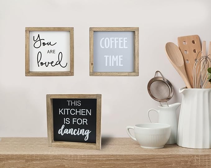 Joy Choice 8x8inch Kitchen Signs Wall Decor Farmhouse, You Are Loved Wooden Signs Personalized, Home Table Sign With Solid Wood Frame.