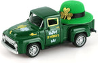 Vintage St. Patrick's Day Mini Metal Truck Four Leaf Truck with Green Hat Diecast Pickup Tiered Tray Decor with Shamrock for Farmhouse Shelf Table Home Decor