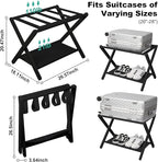 VASMIA Luggage Rack, Folding Suitcase Stand with Storage Shelf,Bamboo Luggage Stand for Guest Room,Bedroon and Hotel,Holds up to 131 lb,Fit Most Luggage Size,Black