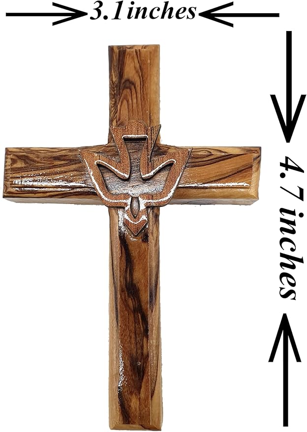 Zuluf 4.7" Olive Wood Dove Cross Wall Hanging Holy Spirit Christian Religious Gift Holy Land Decor CRS021