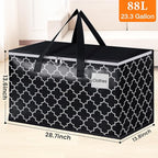 HomeHacks Heavy Duty Moving Bags with Tag Pockets, Collapsible Storage Totes for Moving, Camping & Travel -Foldable Packing Boxes, Zipper Handles, Black（8 Packs, 88L）