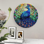 Decorative Plates, Colorful Peacock Stained Glass Design Ceramic Dinner Plate Home Wobble-Plate with Display Stand, Wall Hanging Decor for Kitchen Household 8 Inch, Gifts for Peacocks Lover