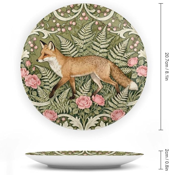 William Morris Style Art Wildflowers And Fox Decorative Plate Decor for Farmhouse Home Wall Personalized Thanksgiving Idea Gifts Chinese Plates with 1 Display Stand, Multi Sizes by Choosing