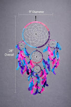 OMA Large Dream Catcher Wall Decor – Tie Dye Dream Catcher with Purple, Turquoise & Pink Feathers for Bedroom, Living Room, Dorms & Gift, Size - 9” x 30”