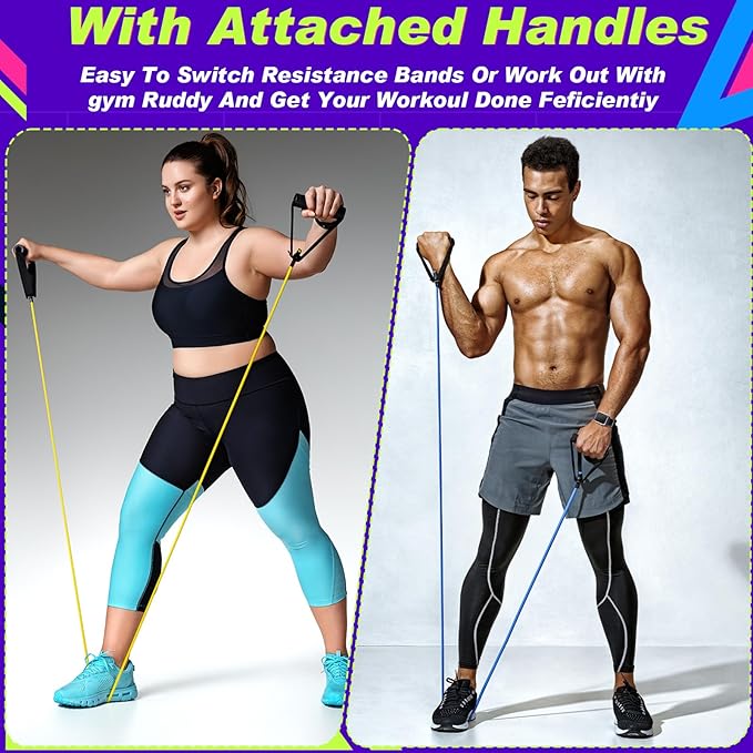 Leyndo 5 Pcs Exercise Resistance Bands with Handles Physical Resistance Tube Workout Bands with Door Anchor for Men Women Muscle Toning Strength Training