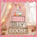 Yuntau 4 Pcs One Silly Goose Birthday Party Decoration Wood Silly Goose Table Sign Pink Baby Shower Tiered Tray Decor Tabletop Centerpieces for First Birthday Baby Shower Home Shelf Office