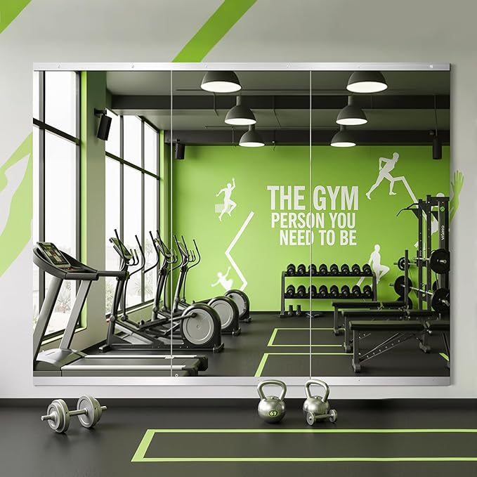 FICTOR Home Gym Mirror for Wall, 48"x24"x3 PCS Large Workout Mirrors with Tempered Glass, Full Length Frameless Body Mirror for Garage, Dance, Yoga, Bedroom