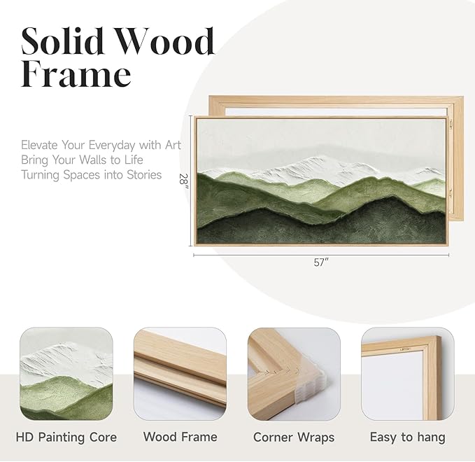Large Framed Sage Green Abstract Wall Art for Living Room, Minimalist Modern Painting Print Canvas Artwork for Walls, Horizontal Abstract Wall Decor for Bedroom Home Office, 30x60 Inch
