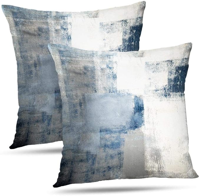 Grey Blue Abstract Art Artwork Pillow Cover, Gallery Modern Decorative Throw Pillows Cushion Cover for Bedroom Sofa Living Room 16 x 16 Inch Set of 2