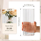 ComSaf Glass Cylinder Vases, Bud Vase for Centerpieces, 8 Inch Tall Ribbed Vase Hurricane Floating Candle Holder, Decorative Flower Vases for Wedding Reception, Home Decor, Housewarming Gift (Clear)