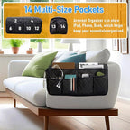 Armchair Caddy, Remote Control Holder for Recliners, Sofa Armrest Organizer, Non Slip Recliner Organizer, Couch Caddy with 14 Pockets Storage for TV Remote, Phone, Magazine (Black)