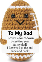 Dad Gifts from Son Daughter Wife, Positive Handmade Crochet Father's Day Birthday Gift, Funny Cute Small Gifts for Dads, I Love You Papa Valentines Day Gift Idea, Unique Football Doll for Step-Dad