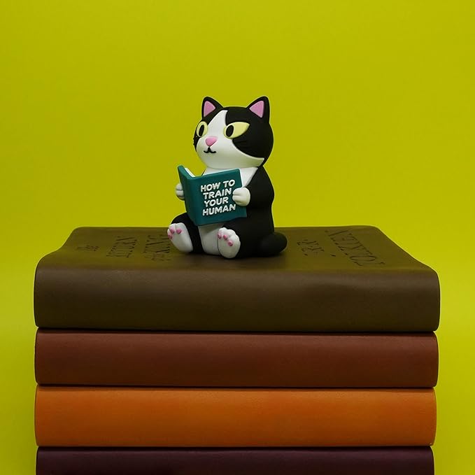 Little Readers – Cute Figurines for Bookshelves, Desks, Terrariums & Home Decor – Book-Loving Animal Statues - Cat