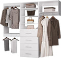 ROOMTEC Modular Closet System, 66" Wall Mounted Closet Organizer with Hanging Rods and Drawers, Modern Wooden Tower for Walk-In Closets, Wardrobe Storage Kit, White