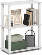 Furinno Turn-S-Tube Storage Shelves, 3-Tier Book Shelf, Corner Shelf, Toolless Open Frame Standing Shelves, for Organization and Storage, Living Room, Garage, Home Office, White