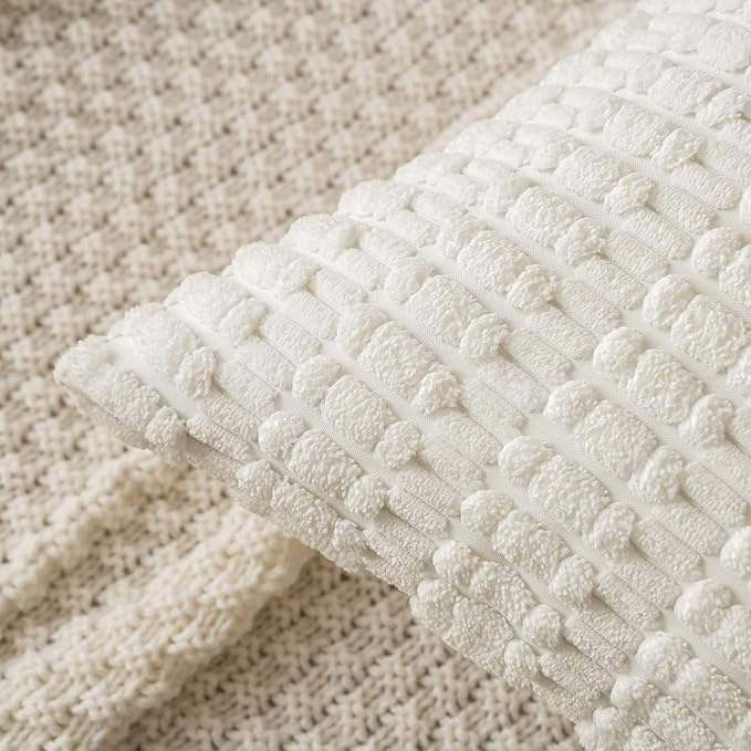 MIULEE Pack of 2 Corduroy Decorative Throw Pillow Covers 16x16 Inch Soft Boho Striped Pillow Covers Modern Farmhouse Home Decor for Sofa Living Room Couch Bed Pure White