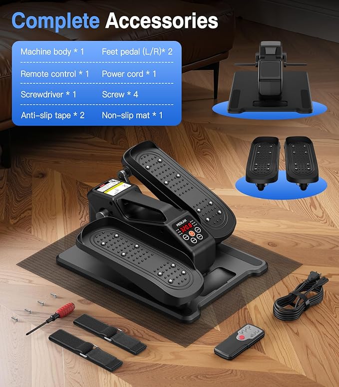 Medilax Black Portable Under Desk Elliptical Machine with Wireless Remote. 12 Manual & 3 Automatic Speeds. Pedal Ellipse Leg Exerciser. Leg Exerciser While Sitting for Seniors Adults Home Office