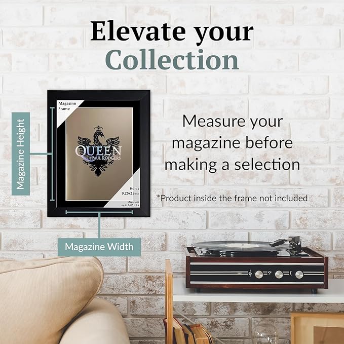 Creative Picture Frames 9.25 x 13 Magazine Frame with Full-Strength Glass, Holds Up To A 1/4" Thick Media with Installed Hangers for Easy Mounting, 11x14 Black Frame withBlack Mat