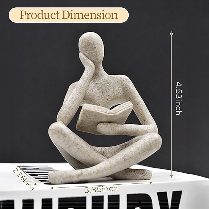 UTTCMK Bookshelf Decor Thinker Statue - Abstract Art Reading Thinker Sculpture Figurine Aesthetic, Modern Home Decoration for Living Room Office Shelves Coffee Table Desk Decor(Beige)
