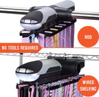Primode Motorized Tie Rack Closet Organizer with LED Lights Includes J Hooks for Wired Shelving Stores Up to 72 Ties & 8 Belts Operates with Batteries
