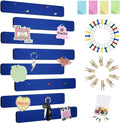 Vuzvuv 8 pcs Bulletin Board Bar Strips with 50 Pushpins & 10 Wooden Clip pins，Self Adhesive Cork Board for Wall，Felt Pin Board for School，Office Decor(Dark Blue)