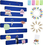 Vuzvuv 8 pcs Bulletin Board Bar Strips with 50 Pushpins & 10 Wooden Clip pins，Self Adhesive Cork Board for Wall，Felt Pin Board for School，Office Decor(Dark Blue)