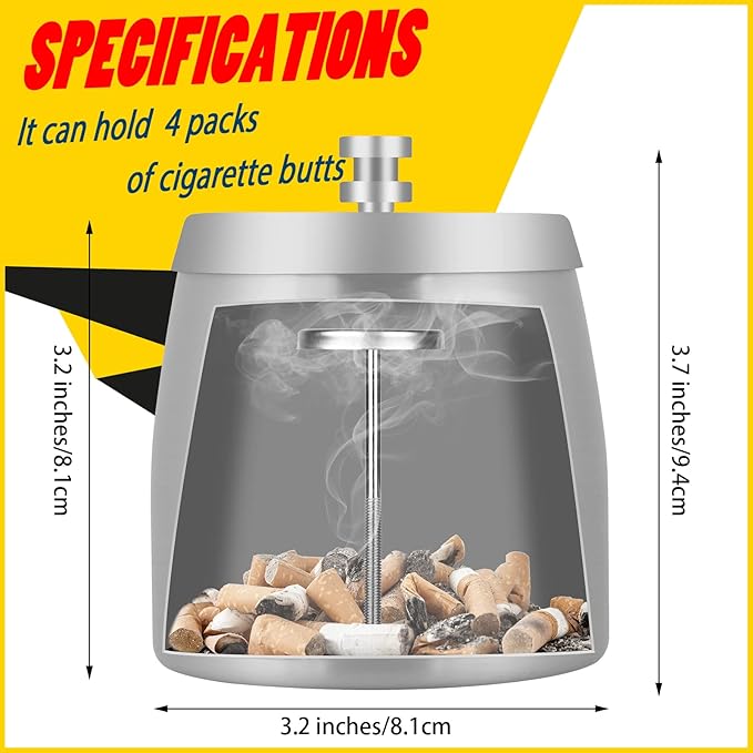 Smokeless Ashtrays For Cigarettes Indoor, Ash Tray Sets Cigarettes Outdoor Ashtrays for Patio Windproof Cute Vintage Home Fancy Stainless Steel Metal Outside Ashtray With Lid, Small