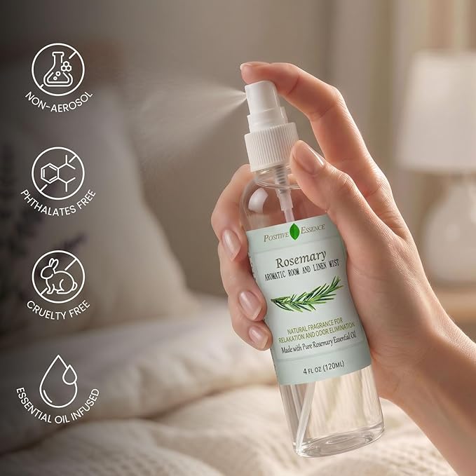 Rosemary Linen & Room Spray, Natural Aromatic Spray Made with 100% Pure Rosemary Essential Oil, Relaxing Home Fragrance (4.06 fl oz)