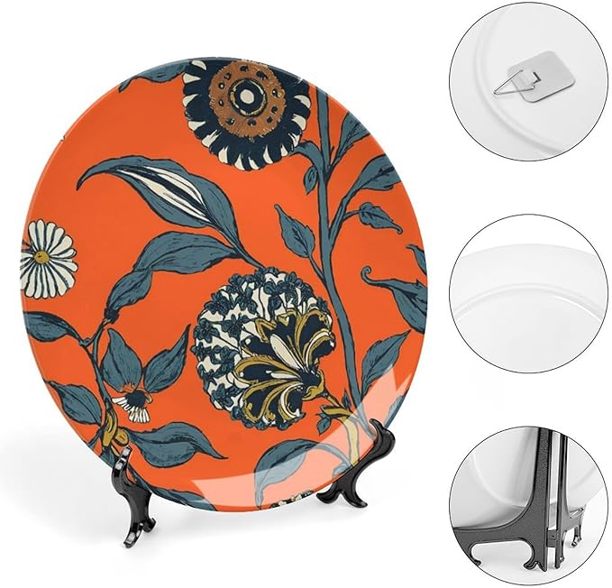 Plates Ceramic Persimmon Flower Chinoiserie Customize Decor for Festival Wall Kitchen Home Ceramic Dinner Plates 1 Plate with 1 Display Stand, Multi Sizes by Choosing, Gifts for Men Women