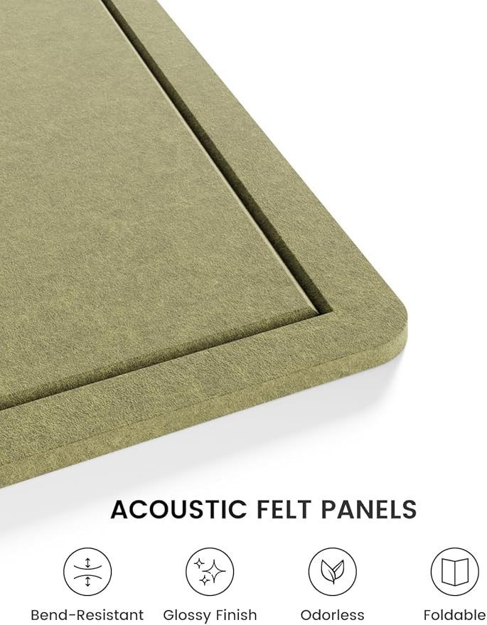 Fluxynara Bulletin Board, 23.6" x 17.5" Cork Board Alternative with 12 Safe Removable Adhesive Tabs, Foldable Felt Pin Board for Home Office, Classroom, Bedroom,Entryway for Walls—Olive Green