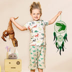 Basumee Dream Catcher for Kids Feather Dream Catchers Handmade Home Decor Wall Hanging with Double Ring for Nursery Bedroom Boys Room, Green Dinosaur