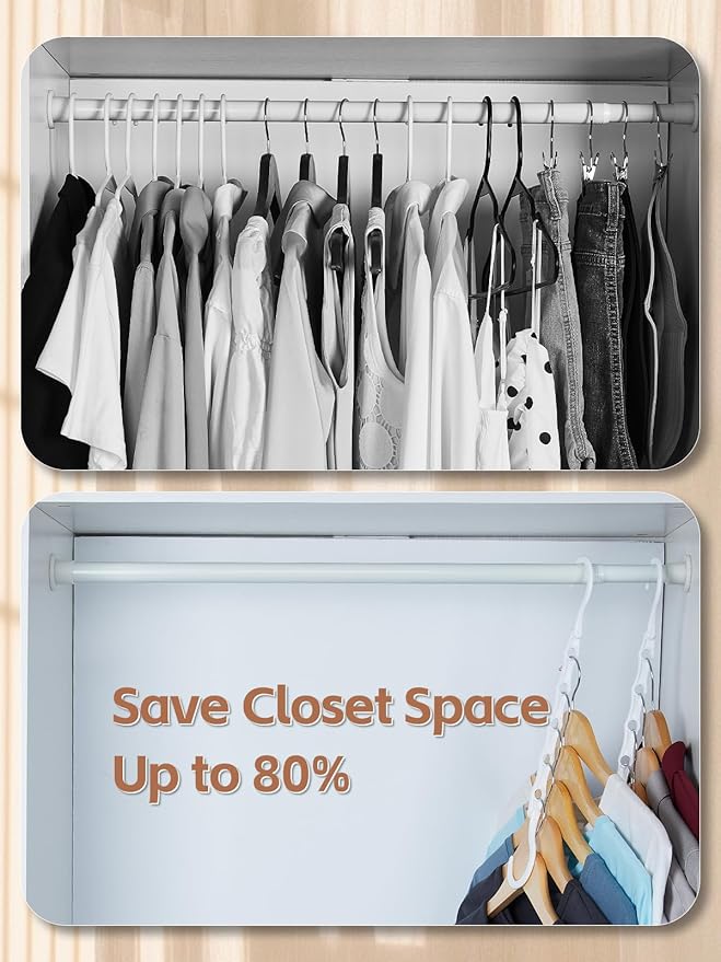 HOUSE DAY White Magic Space Saving Hangers, Premium Smart Hanger Hooks, Sturdy Cascading Hangers with 5 Holes for Heavy Clothes, Closet Organizers and Storage, College Dorm Room Essentials 10 Pack
