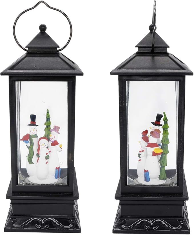Wondise Lighted Musical Snow Globe Lantern with 6 Hour Timer, 12 Inches USB Powered & Battery Operated Spinning Water and Swirling Glitter Christmas Snow Globe Lantern Gifts(Snowman Family)
