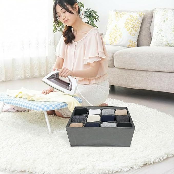 ABOOFAN Closet Organizer Clothes Storage Bin 12-Cell Fabric Storage Box for Socks Underwear Lingerie Ties Foldable Drawer Organizer for Home Closet