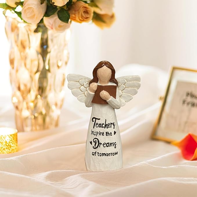 Teacher Appreciation Gifts, Thank You or Retirement Gifts for Women Teacher, Mothers Day Teachers Gift, Angel Hand-Painted Figurines Statue, 5.9 Inches Resin Doll Tabletop