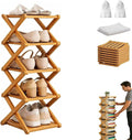 The 5-Tier No-Assembly Bamboo Rack, Bamboo Shoe Rack, Foldable Shoe Rack, Space Saving Collapsible Shelves for Entryway, Closet, Bathroom, Bamboo Shoe Rack, Foldable Shoe Rack (Wood, 5Tier)